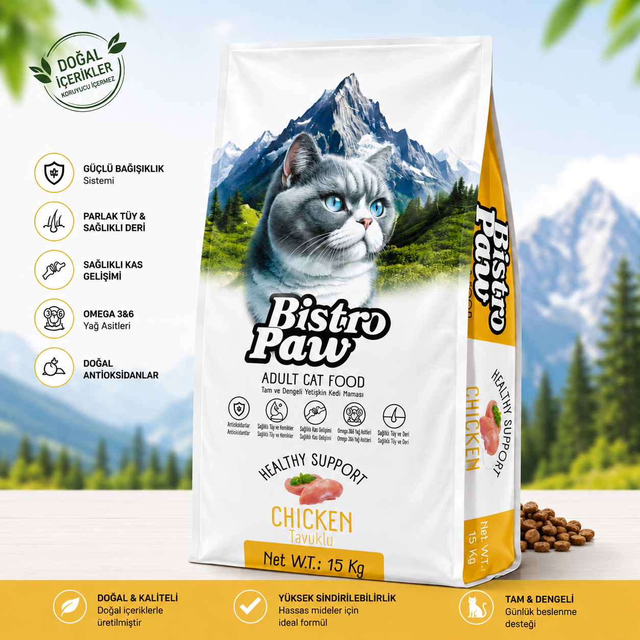 BISTRO PAW YETİŞKİN KEDİ MAMASI TAVUKLU 15 KG